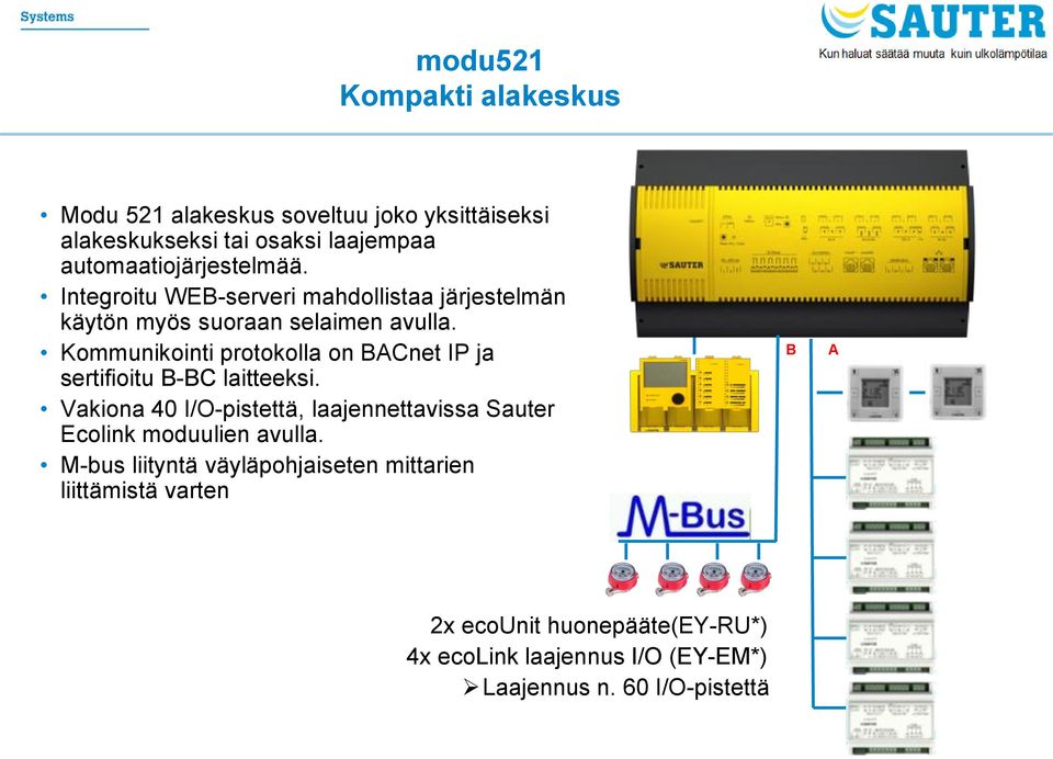 Kommunikointi protokolla on BACnet IP ja sertifioitu B-BC laitteeksi.