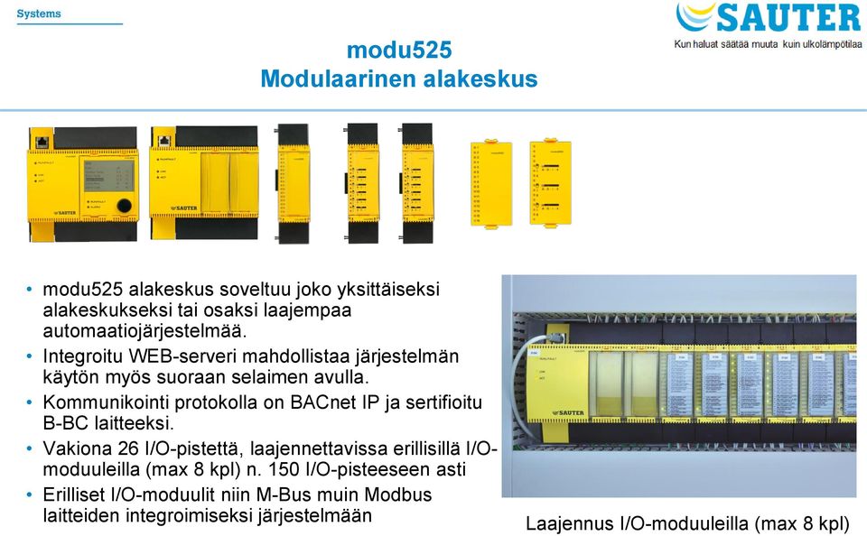 Kommunikointi protokolla on BACnet IP ja sertifioitu B-BC laitteeksi.