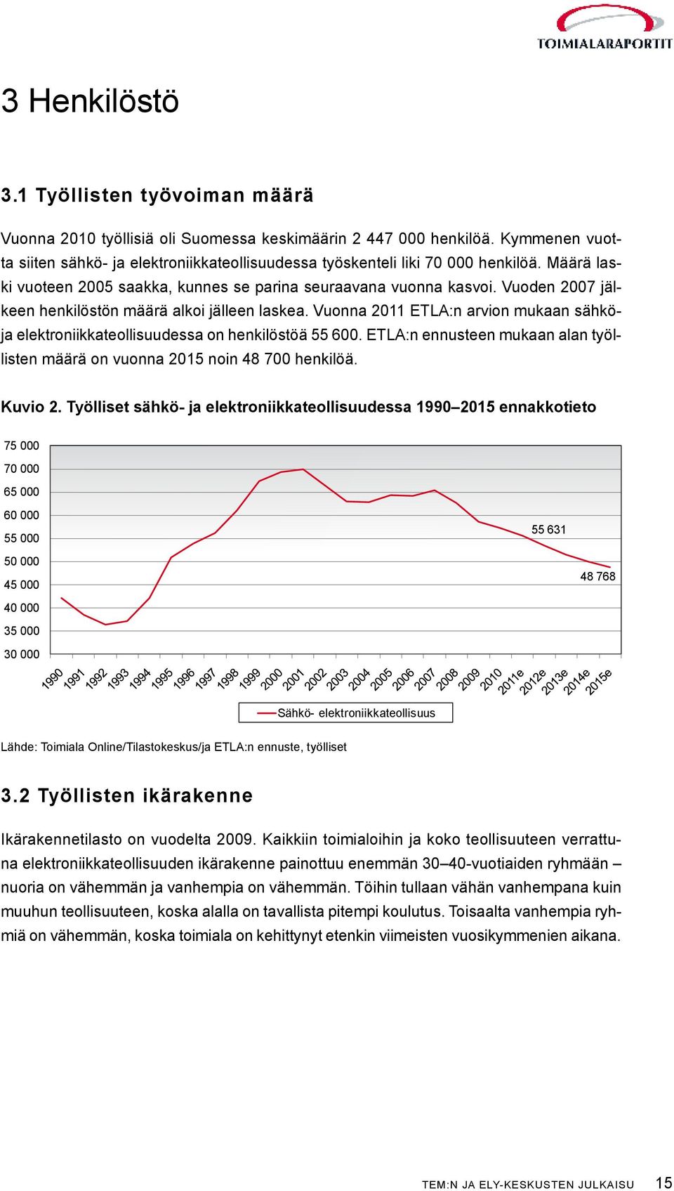 Vuoden 2007 jälkeen henkilöstön määrä alkoi jälleen laskea. Vuonna 2011 ETLA:n arvion mukaan sähköja elektroniikkateollisuudessa on henkilöstöä 55 600.