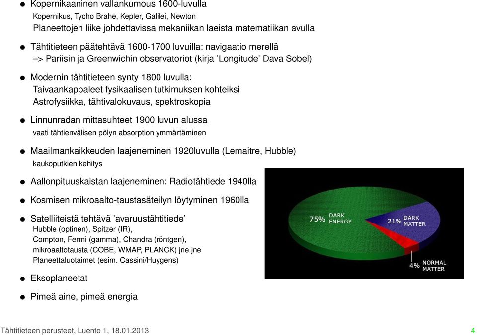 Astrofysiikka, tähtivalokuvaus, spektroskopia Linnunradan mittasuhteet 1900 luvun alussa vaati tähtienvälisen pölyn absorption ymmärtäminen Maailmankaikkeuden laajeneminen 1920luvulla (Lemaitre,