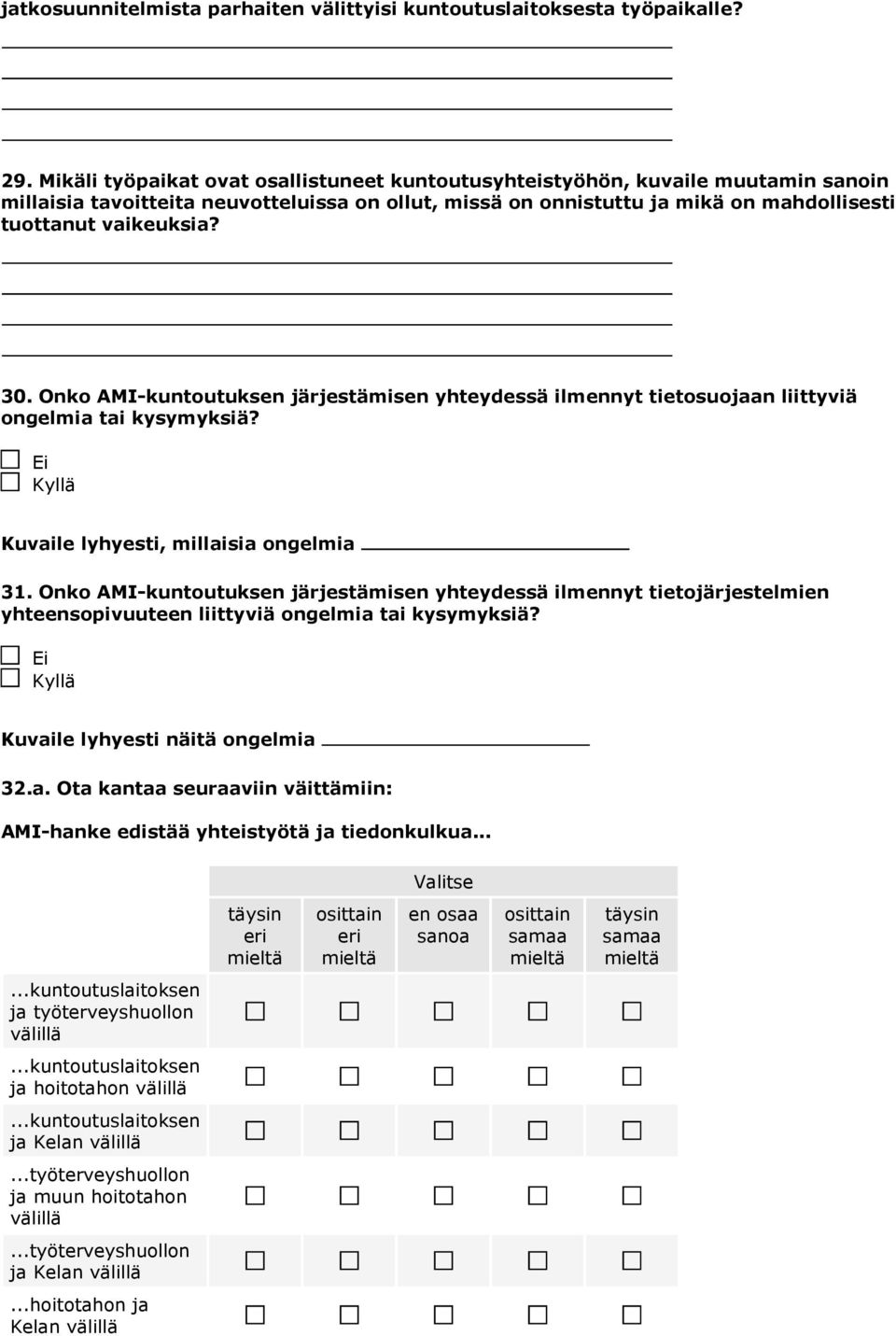 Onko AMI- järjestämisen ilmennyt tietosuoan liittyviä ongelmia tai kysymyksiä? Kuvaile lyhyesti, millaisia ongelmia 31.