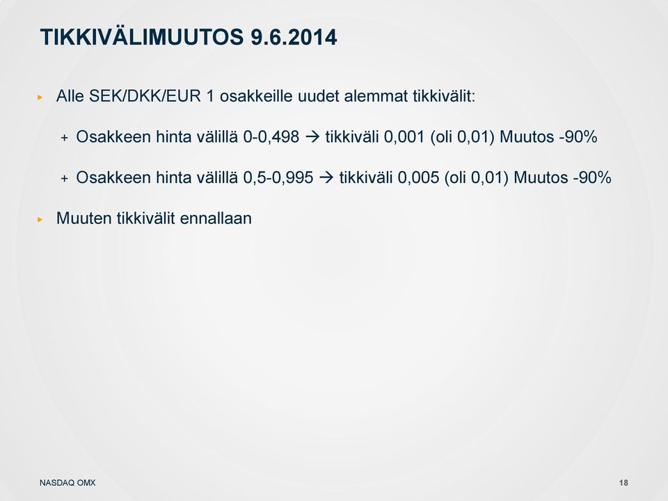 Osakkeen hinta välillä 0-0,498 tikkiväli 0,001 (oli 0,01) Muutos