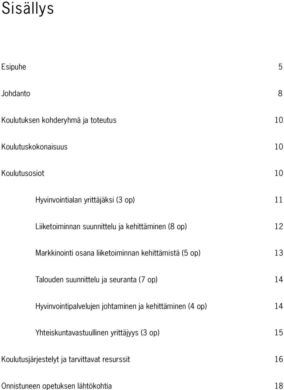 liiketoiminnan kehittämistä (5 op) 13 Talouden suunnittelu ja seuranta (7 op) 14 Hyvinvointipalvelujen johtaminen ja