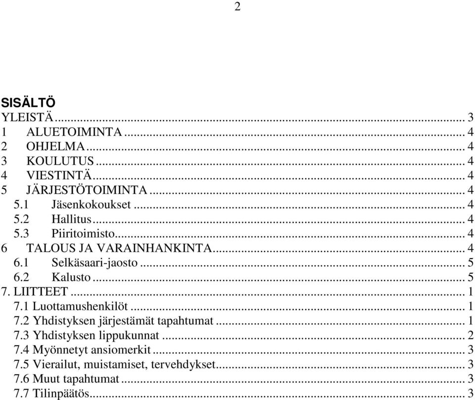 LIITTEET... 1 7.1 Luottamushenkilöt... 1 7.2 Yhdistyksen järjestämät tapahtumat... 1 7.3 Yhdistyksen lippukunnat... 2 7.