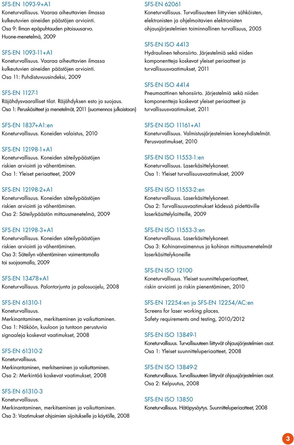 Osa 11: Puhdistuvuusindeksi, 2009 SFS-EN 1127-1 Räjähdysvaaralliset tilat. Räjähdyksen esto ja suojaus.