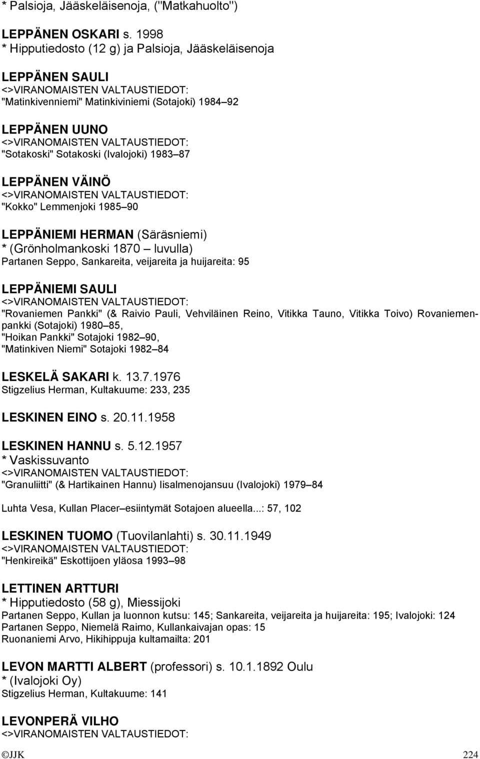 "Kokko" Lemmenjoki 1985 90 LEPPÄNIEMI HERMAN (Säräsniemi) * (Grönholmankoski 1870 luvulla) Partanen Seppo, Sankareita, veijareita ja huijareita: 95 LEPPÄNIEMI SAULI "Rovaniemen Pankki" (& Raivio