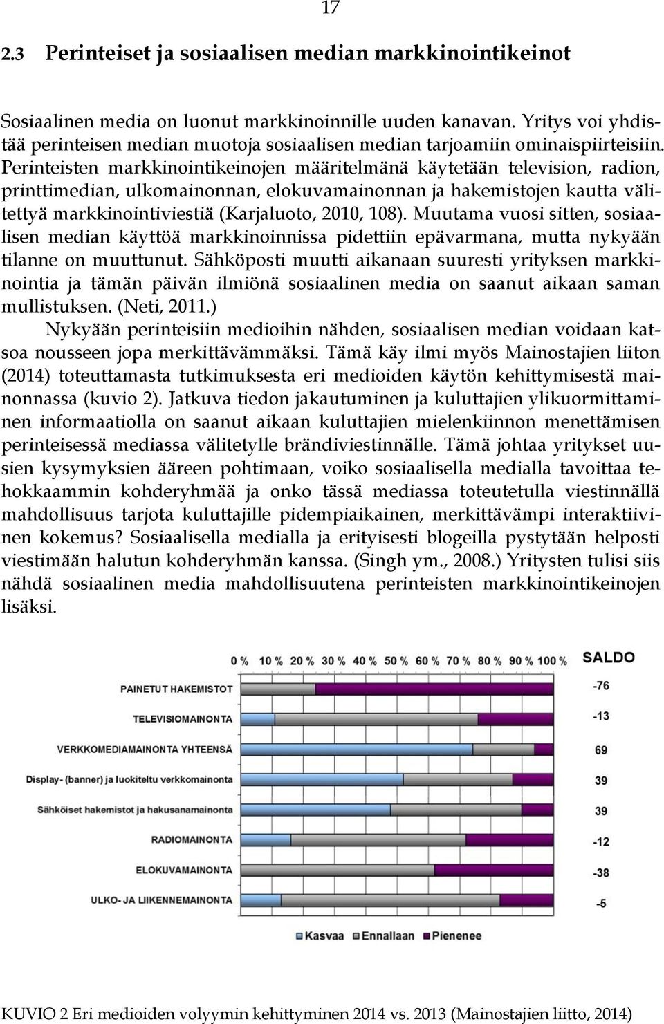 Perinteisten markkinointikeinojen määritelmänä käytetään television, radion, printtimedian, ulkomainonnan, elokuvamainonnan ja hakemistojen kautta välitettyä markkinointiviestiä (Karjaluoto, 2010,