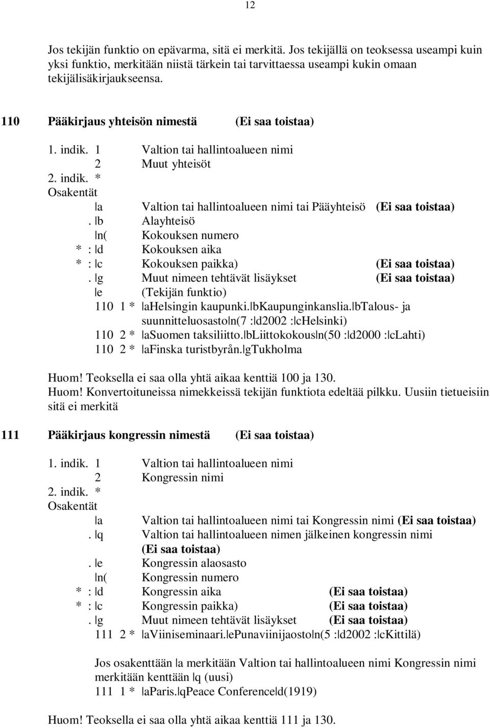 b Alayhteisö n( Kokouksen numero * : d Kokouksen aika * : c Kokouksen paikka) (Ei saa toistaa). g Muut nimeen tehtävät lisäykset (Ei saa toistaa) e (Tekijän funktio) 110 1 * ahelsingin kaupunki.