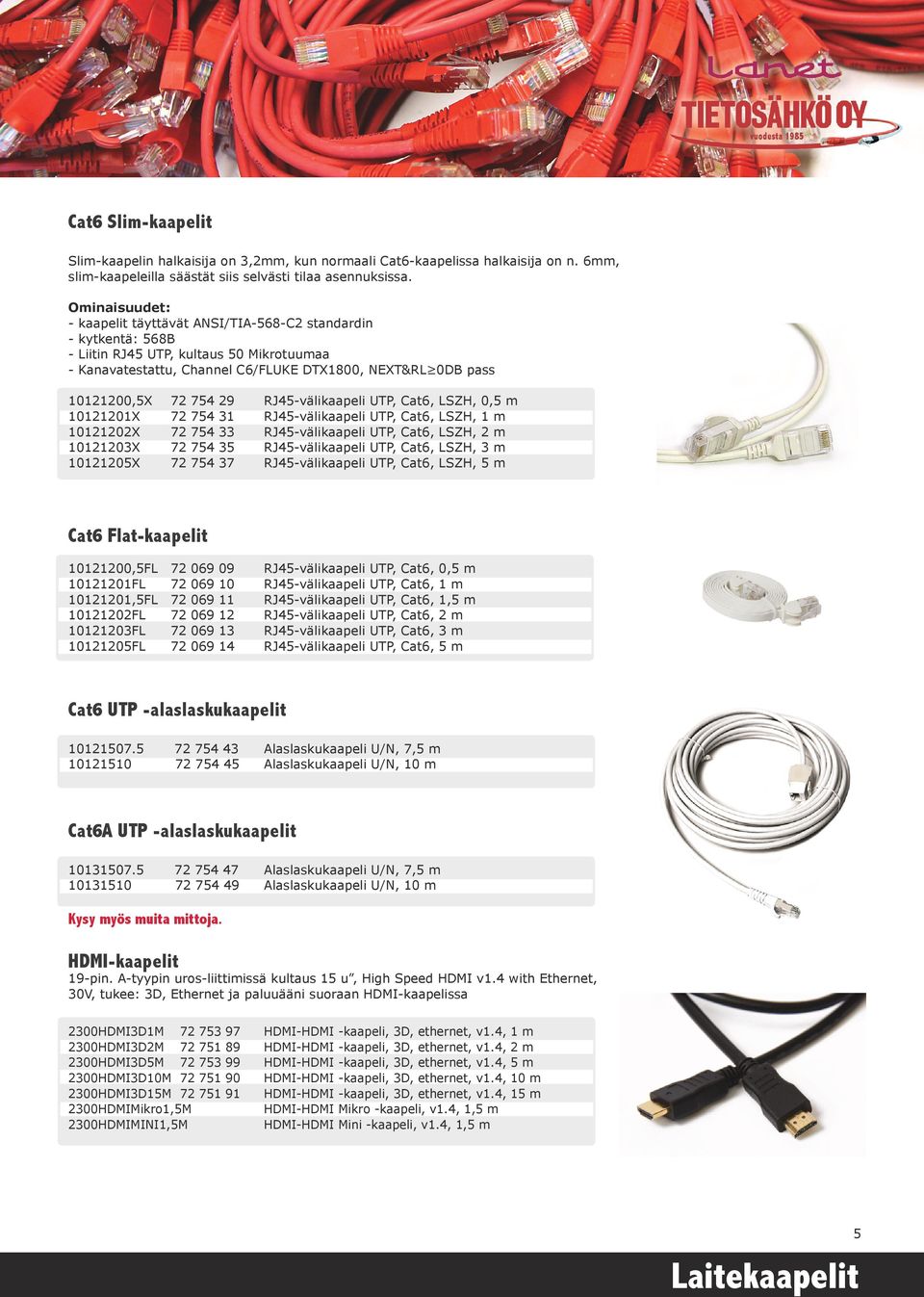 754 29 RJ45-välikaapeli UTP, Cat6, LSZH, 0,5 m 10121201X 72 754 31 RJ45-välikaapeli UTP, Cat6, LSZH, 1 m 10121202X 72 754 33 RJ45-välikaapeli UTP, Cat6, LSZH, 2 m 10121203X 72 754 35 RJ45-välikaapeli