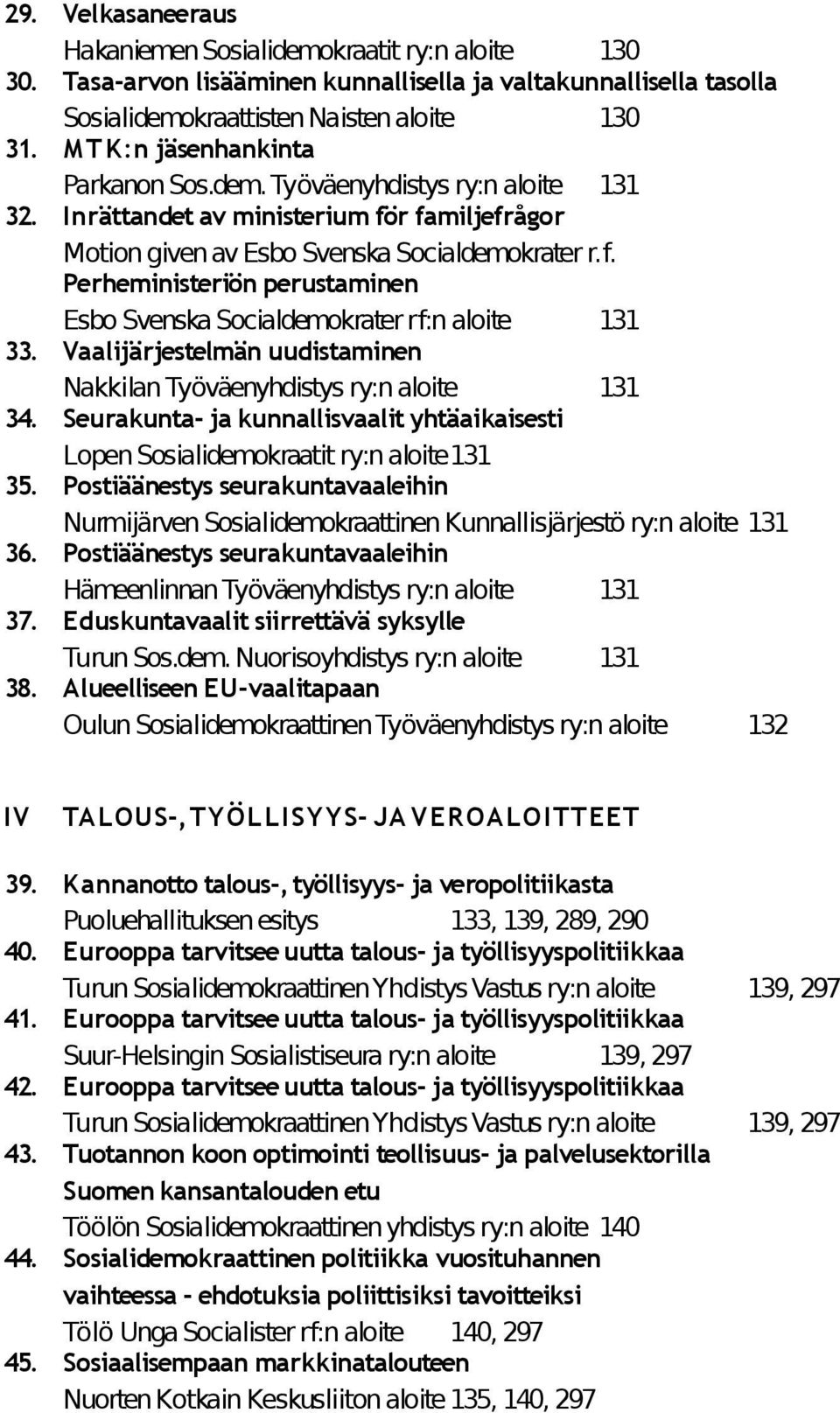 Vaalijärjestelmän uudistaminen Nakkilan Työväenyhdistys ry:n aloite 131 34. Seurakunta- ja kunnallisvaalit yhtäaikaisesti Lopen Sosialidemokraatit ry:n aloite131 35.