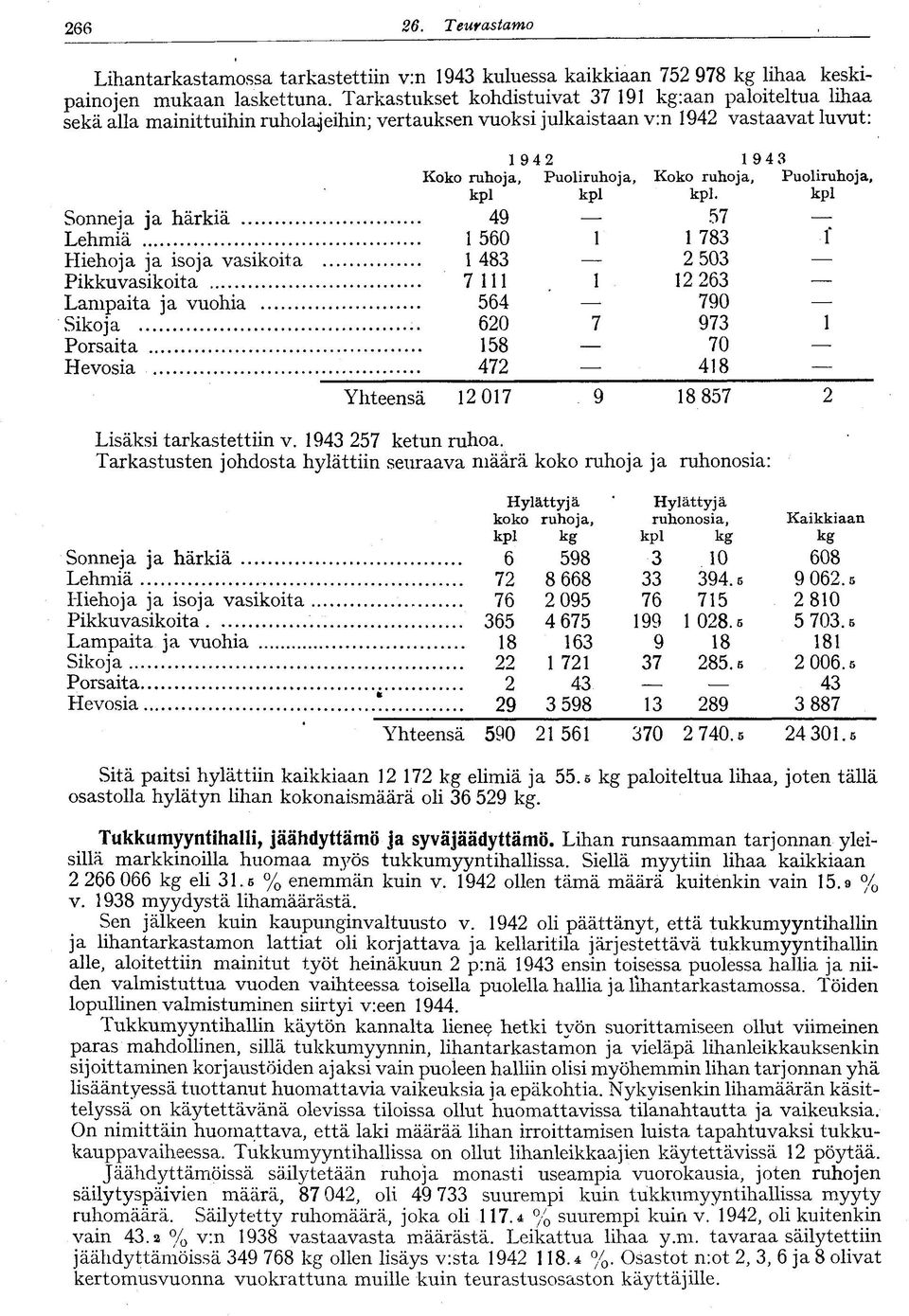 Puoliruhoja, kpl kpl kpl. kpl Sonneja ja härkiä 49 57 Lehmiä 560 783 f Hiehoja ja isoja vasikoita 483 503 Pikkuvasikoita 7.