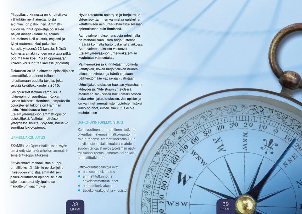 Kolmivuotinen ammatillinen tutkinto oikeuttaa hakemaan jatko-opintoihin mihin tahansa ammattikorkeakouluun tai yliopistoon.