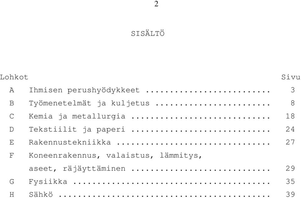 .. 18 D Tekstiilit ja paperi... 24 E Rakennustekniikka.