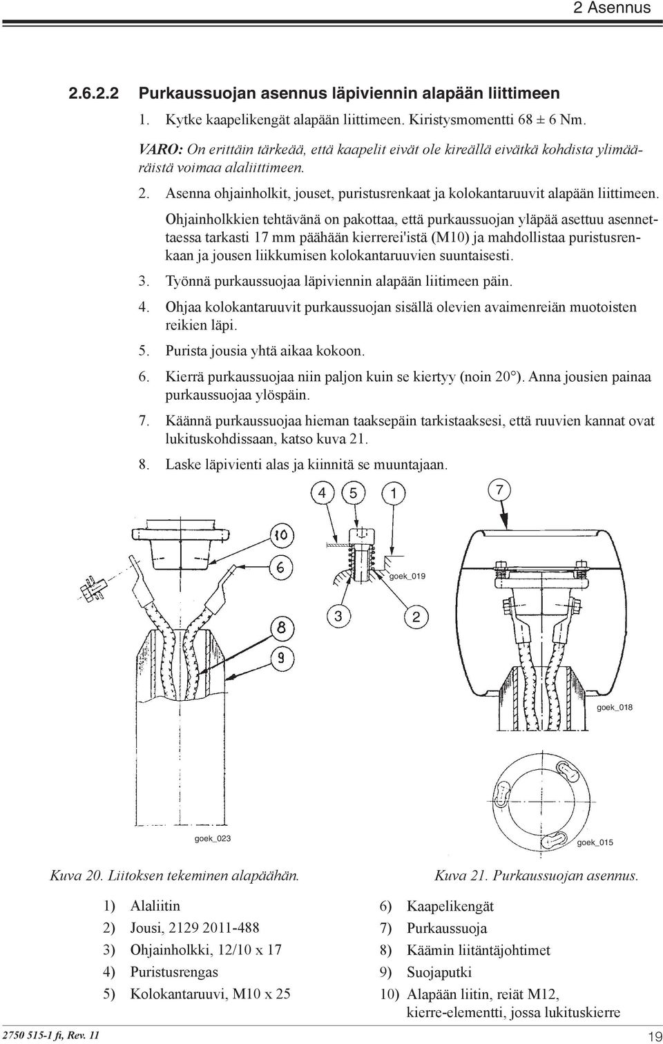 Ohjainholkkien tehtävänä on pakottaa, että purkaussuojan yläpää asettuu asennettaessa tarkasti 17 mm päähään kierrerei'istä (M10) ja mahdollistaa puristusrenkaan ja jousen liikkumisen