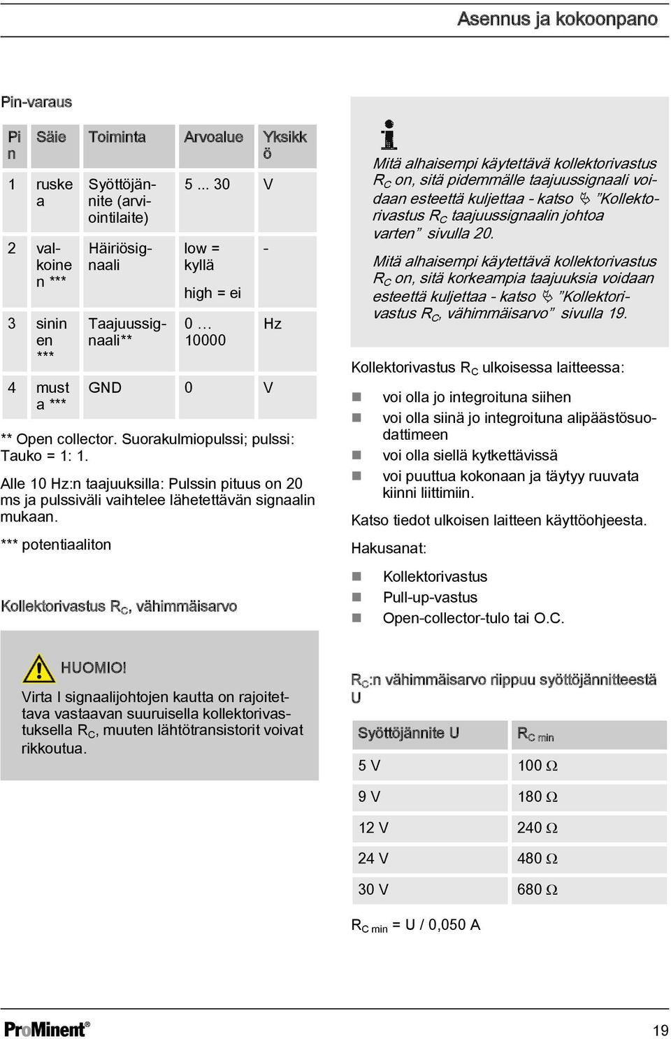 Alle 10 Hz:n taajuuksilla: ulssin pituus on 20 ms ja pulssiväli vaihtelee lähetettävän signaalin mukaan.