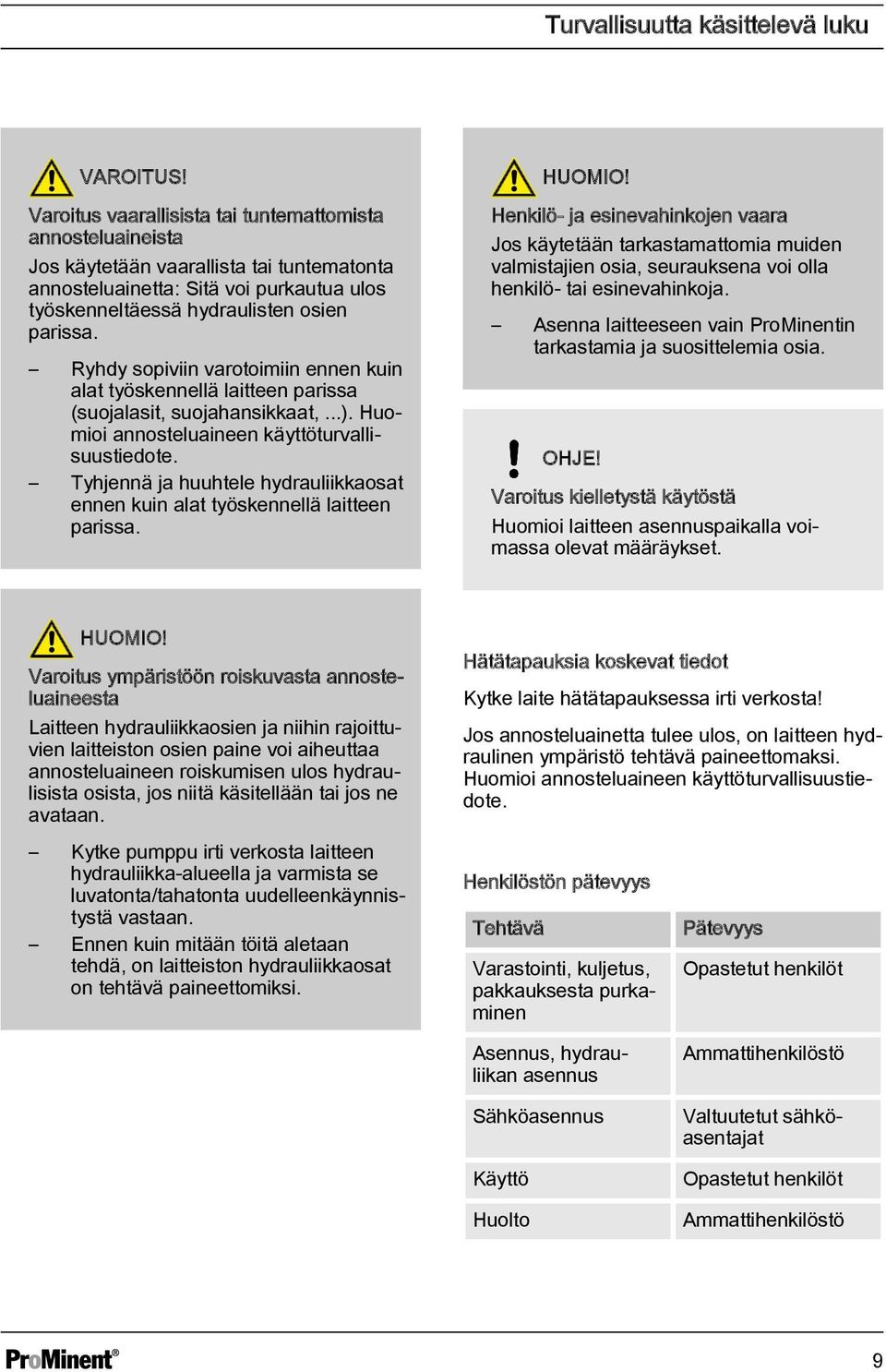 Ryhdy sopiviin varotoimiin ennen kuin alat työskennellä laitteen parissa (suojalasit, suojahansikkaat,...). Huomioi annosteluaineen käyttöturvallisuustiedote.