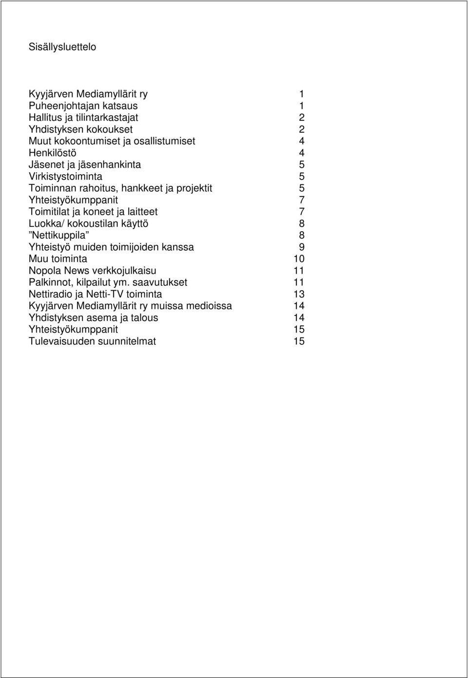 Luokka/ kokoustilan käyttö 8 Nettikuppila 8 Yhteistyö muiden toimijoiden kanssa 9 Muu toiminta 10 Nopola News verkkojulkaisu 11 Palkinnot, kilpailut ym.