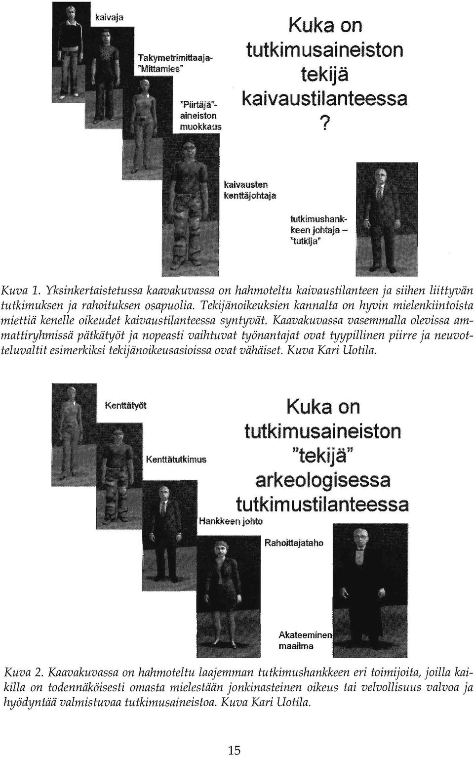 kaivaustilanteessa syntyvät, Kaavakuvassa vasemmalla olevissa ammattiryhmissä pätkätyöt ja nopeasti vaihtuvat työnantajat ovat tyypillinen piirre ja neuvotteluvaltit esimerkiksi tekijänoikeusasioissa