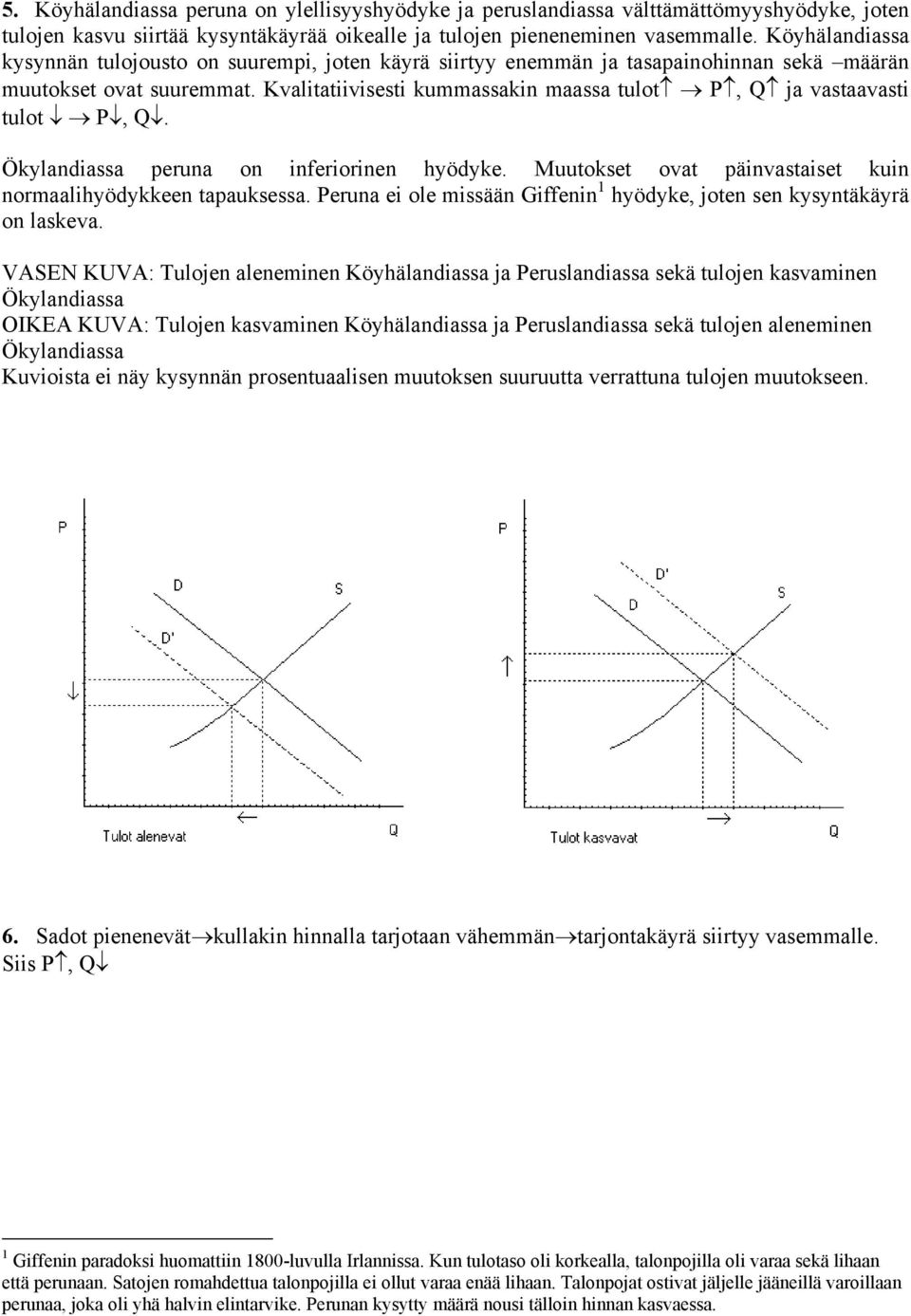 Kvalitatiivisesti kummassakin maassa tulot P, Q ja vastaavasti tulot P, Q. Ökylandiassa peruna on inferiorinen hyödyke. Muutokset ovat päinvastaiset kuin normaalihyödykkeen tapauksessa.