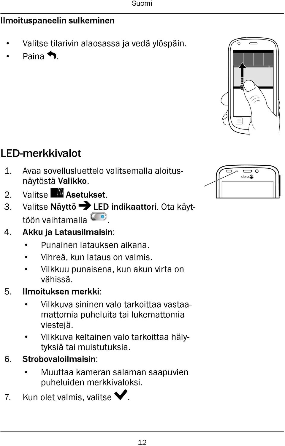 Vilkkuu punaisena, kun akun virta on vähissä. 5. Ilmoituksen merkki: Vilkkuva sininen valo tarkoittaa vastaamattomia puheluita tai lukemattomia viestejä.