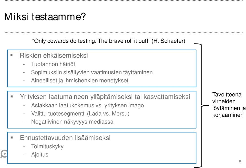 ihmishenkien menetykset Yrityksen laatumaineen ylläpitämiseksi tai kasvattamiseksi - Asiakkaan laatukokemus vs.