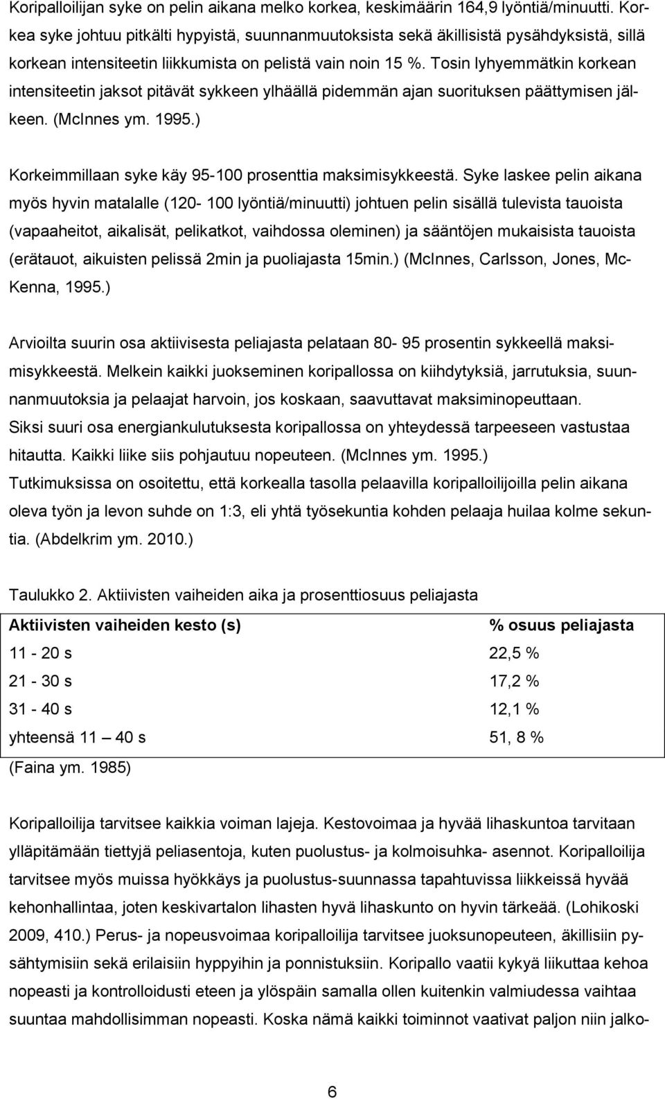 Tosin lyhyemmätkin korkean intensiteetin jaksot pitävät sykkeen ylhäällä pidemmän ajan suorituksen päättymisen jälkeen. (McInnes ym. 1995.) Korkeimmillaan syke käy 95-100 prosenttia maksimisykkeestä.