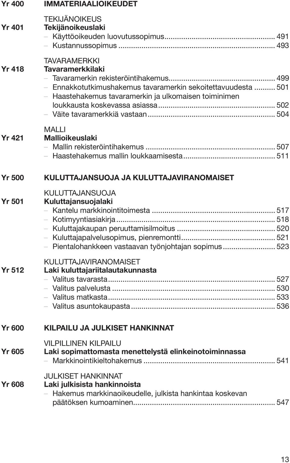 .. 501 Haastehakemus tavaramerkin ja ulkomaisen toiminimen loukkausta koskevassa asiassa... 502 Väite tavaramerkkiä vastaan... 504 MALLI Mallioikeuslaki Mallin rekisteröintihakemus.