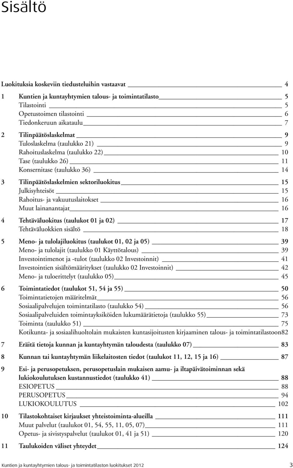 Rahoitus- ja vakuutuslaitokset 16 Muut lainanantajat 16 4 Tehtäväluokitus (taulukot 01 ja 02) 17 Tehtäväluokkien sisältö 18 5 Meno- ja tulolajiluokitus (taulukot 01, 02 ja 05) 39 Meno- ja tulolajit