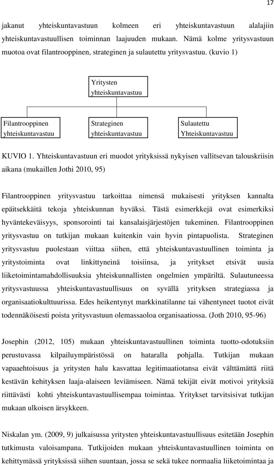 (kuvio 1) Yritysten yhteiskuntavastuu Filantrooppinen Strateginen Sulautettu yhteiskuntavastuu yhteiskuntavastuu Yhteiskuntavastuu KUVIO 1.