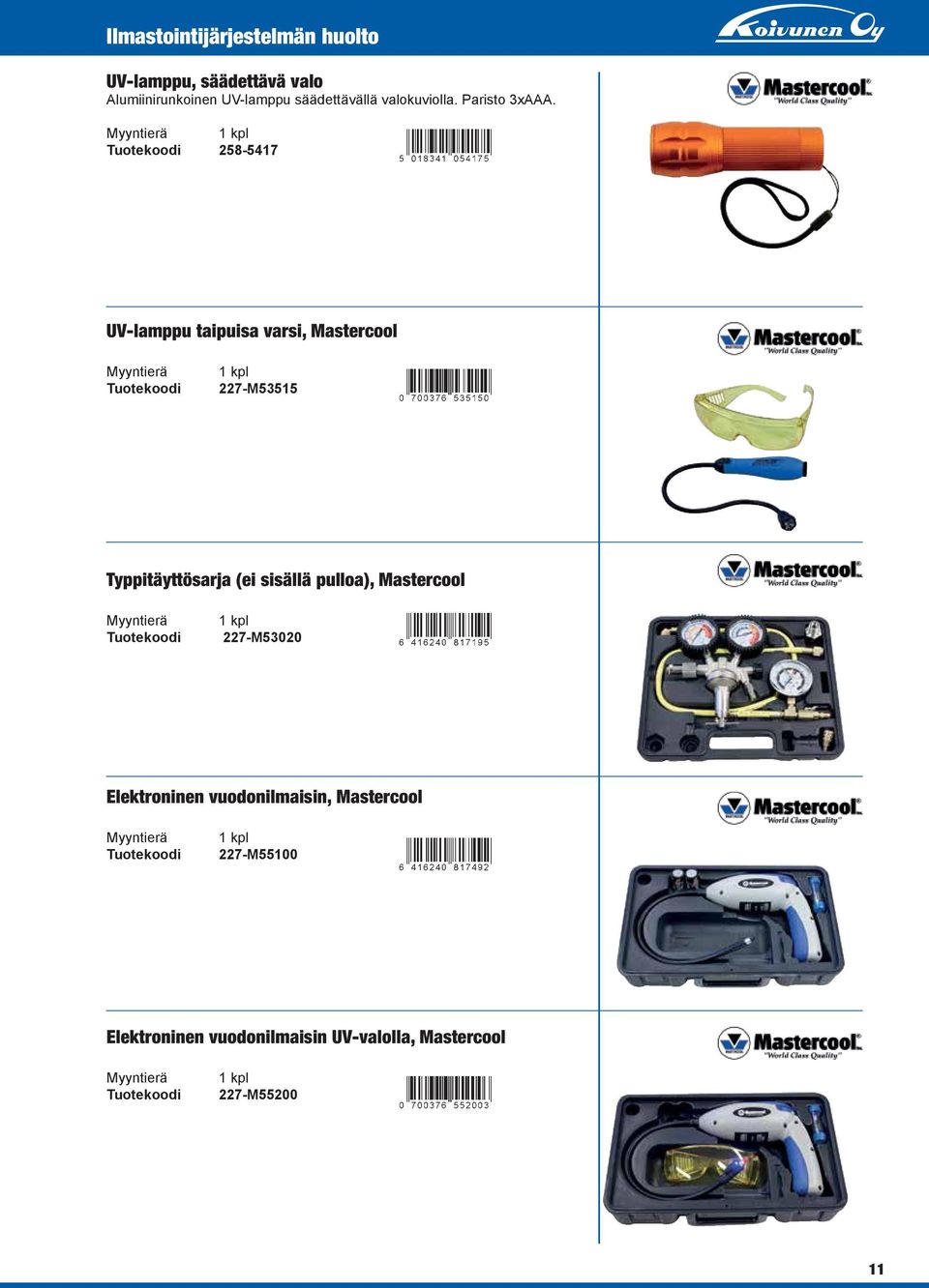 (ei sisällä pulloa), Mastercool Tuotekoodi 227-M53020 Elektroninen vuodonilmaisin, Mastercool