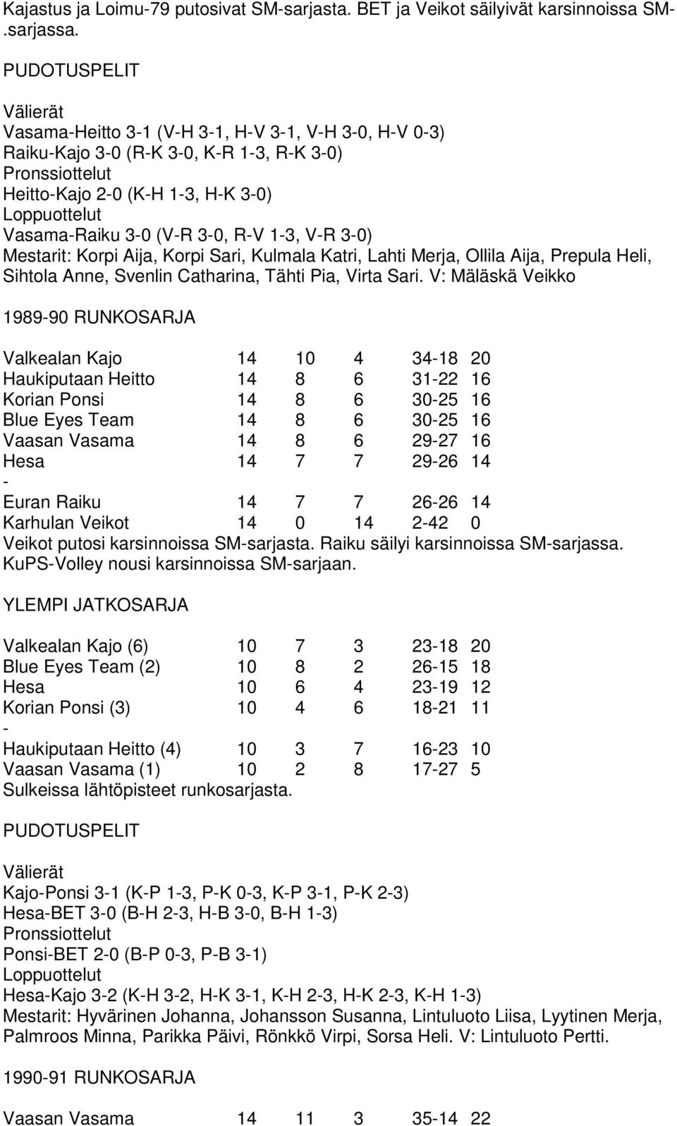 Lahti Merja, Ollila Aija, Prepula Heli, Sihtola Anne, Svenlin Catharina, Tähti Pia, Virta Sari.