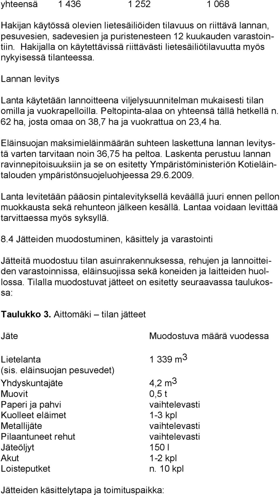 Lannan levitys Lanta käytetään lannoitteena viljelysuunnitelman mukaisesti tilan omil la ja vuokrapelloilla. Peltopinta-alaa on yhteensä tällä hetkellä n.