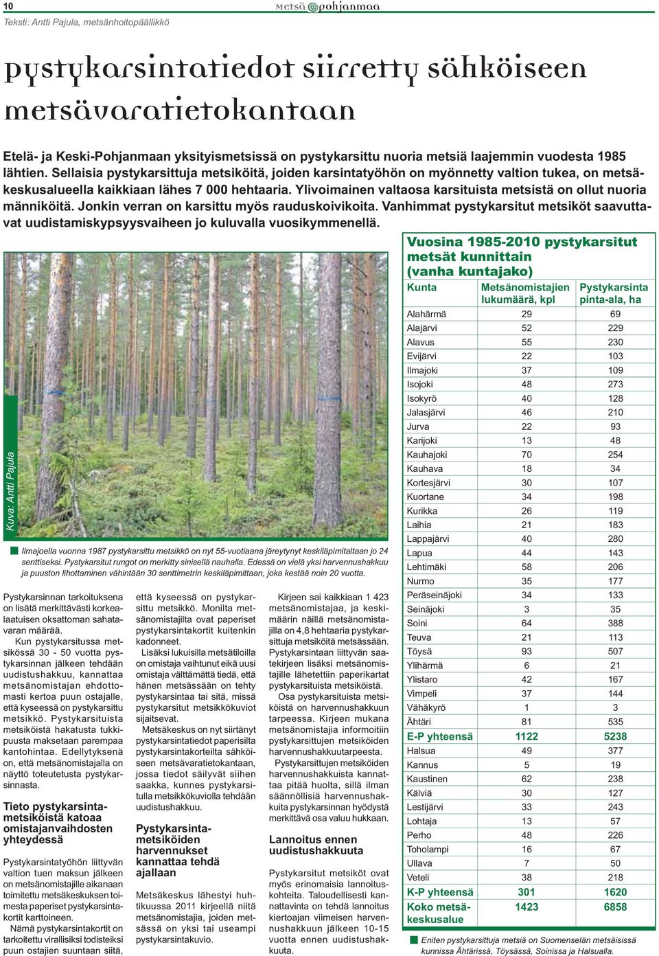 Ylivoimainen valtaosa karsituista metsistä on ollut nuoria männiköitä. Jonkin verran on karsittu myös rauduskoivikoita.