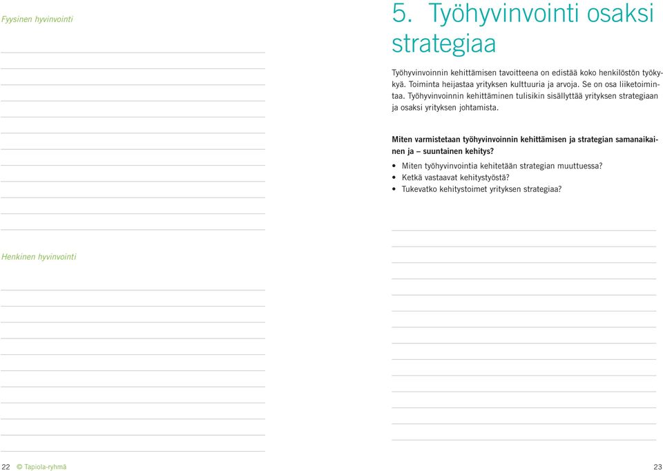 Työhyvinvoinnin kehittäminen tulisikin sisällyttää yrityksen strategiaan ja osaksi yrityksen johtamista.