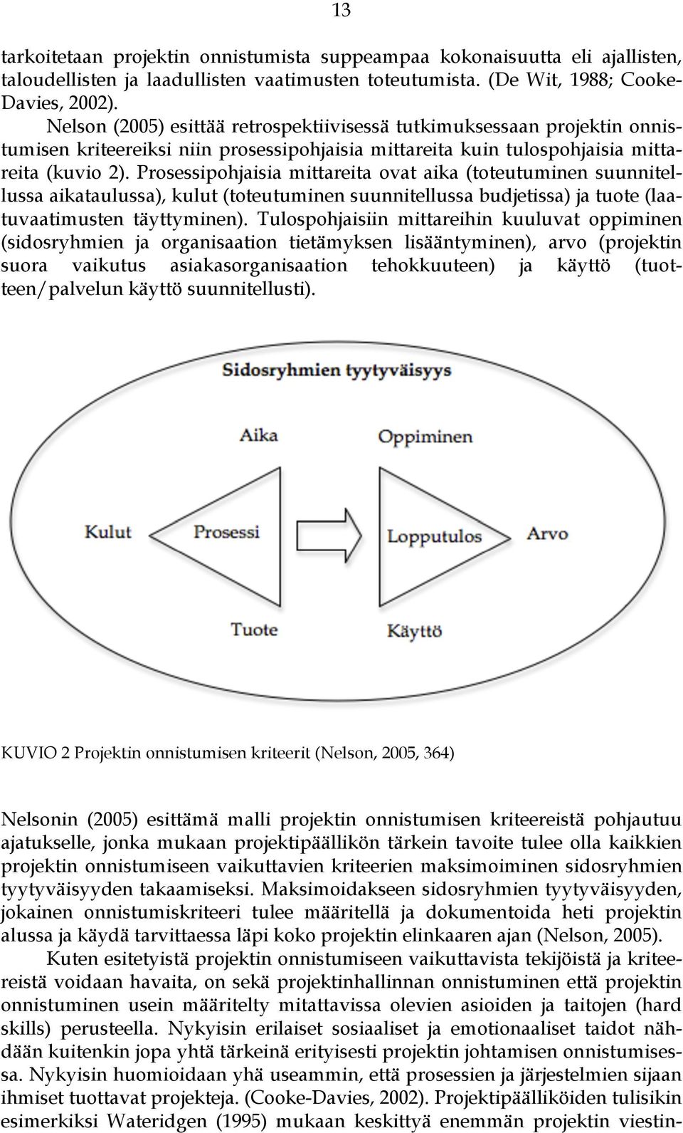 Prosessipohjaisia mittareita ovat aika (toteutuminen suunnitellussa aikataulussa), kulut (toteutuminen suunnitellussa budjetissa) ja tuote (laatuvaatimusten täyttyminen).