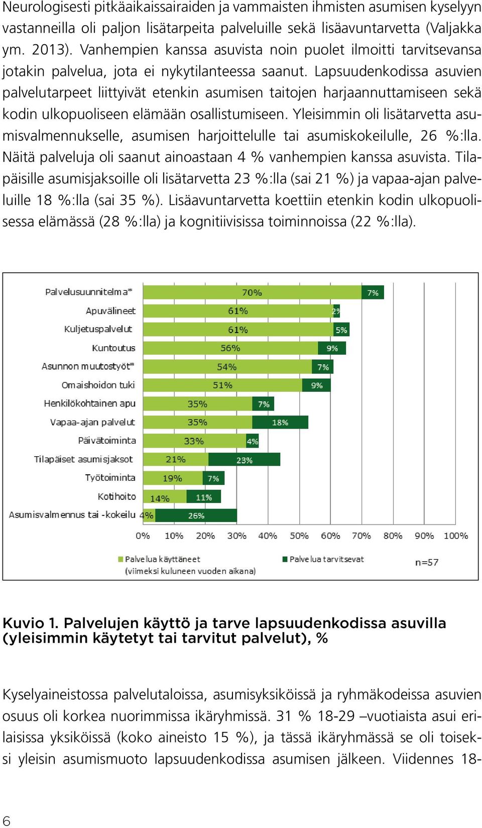 Lapsuudenkodissa asuvien palvelutarpeet liittyivät etenkin asumisen taitojen harjaannuttamiseen sekä kodin ulkopuoliseen elämään osallistumiseen.