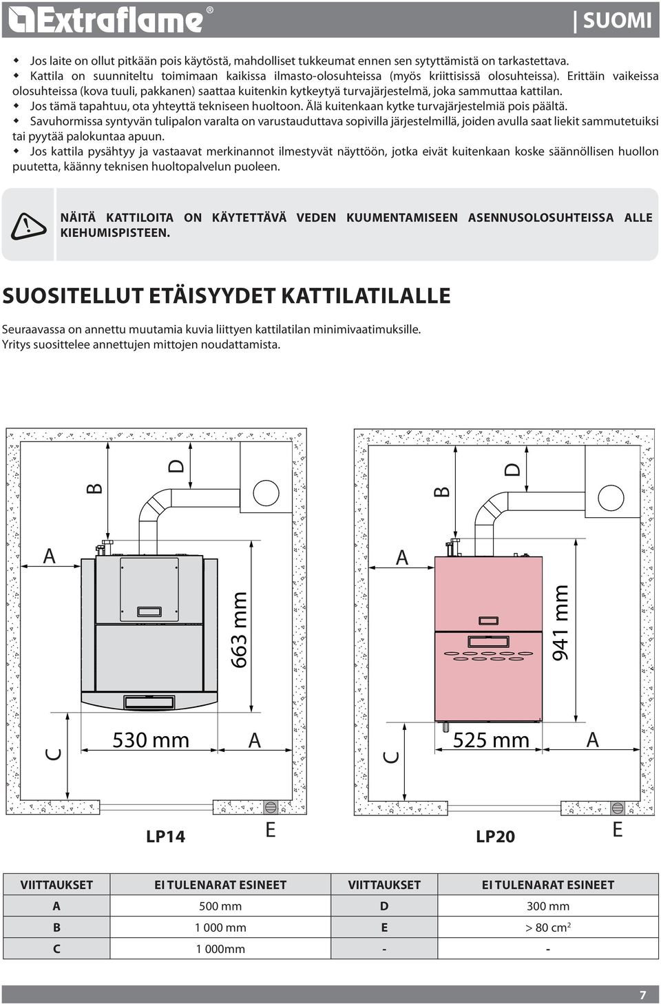 Erittäin vaikeissa olosuhteissa (kova tuuli, pakkanen) saattaa kuitenkin kytkeytyä turvajärjestelmä, joka sammuttaa kattilan. Jos tämä tapahtuu, ota yhteyttä tekniseen huoltoon.