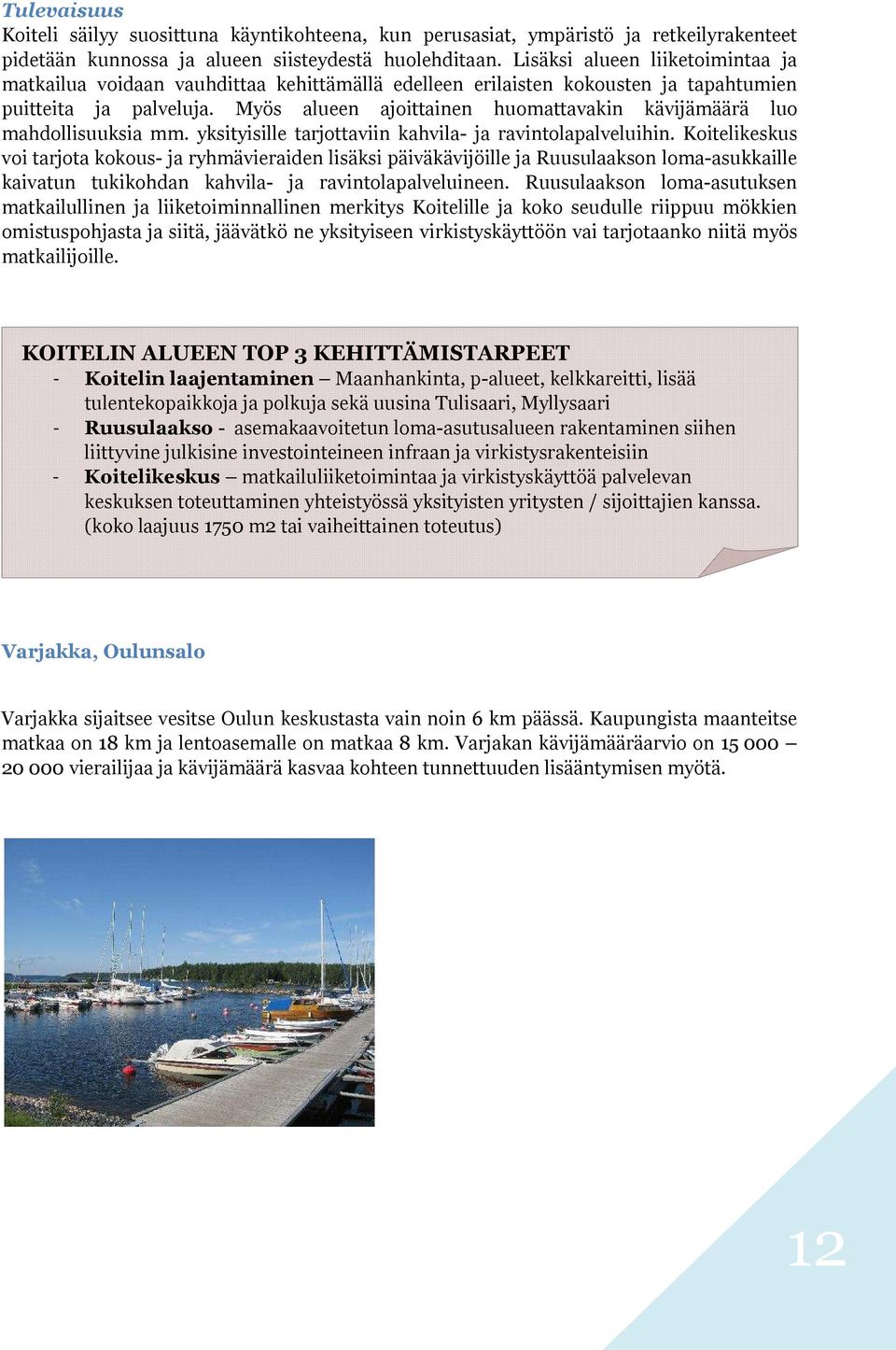 Myös alueen ajoittainen huomattavakin kävijämäärä luo mahdollisuuksia mm. yksityisille tarjottaviin kahvila- ja ravintolapalveluihin.