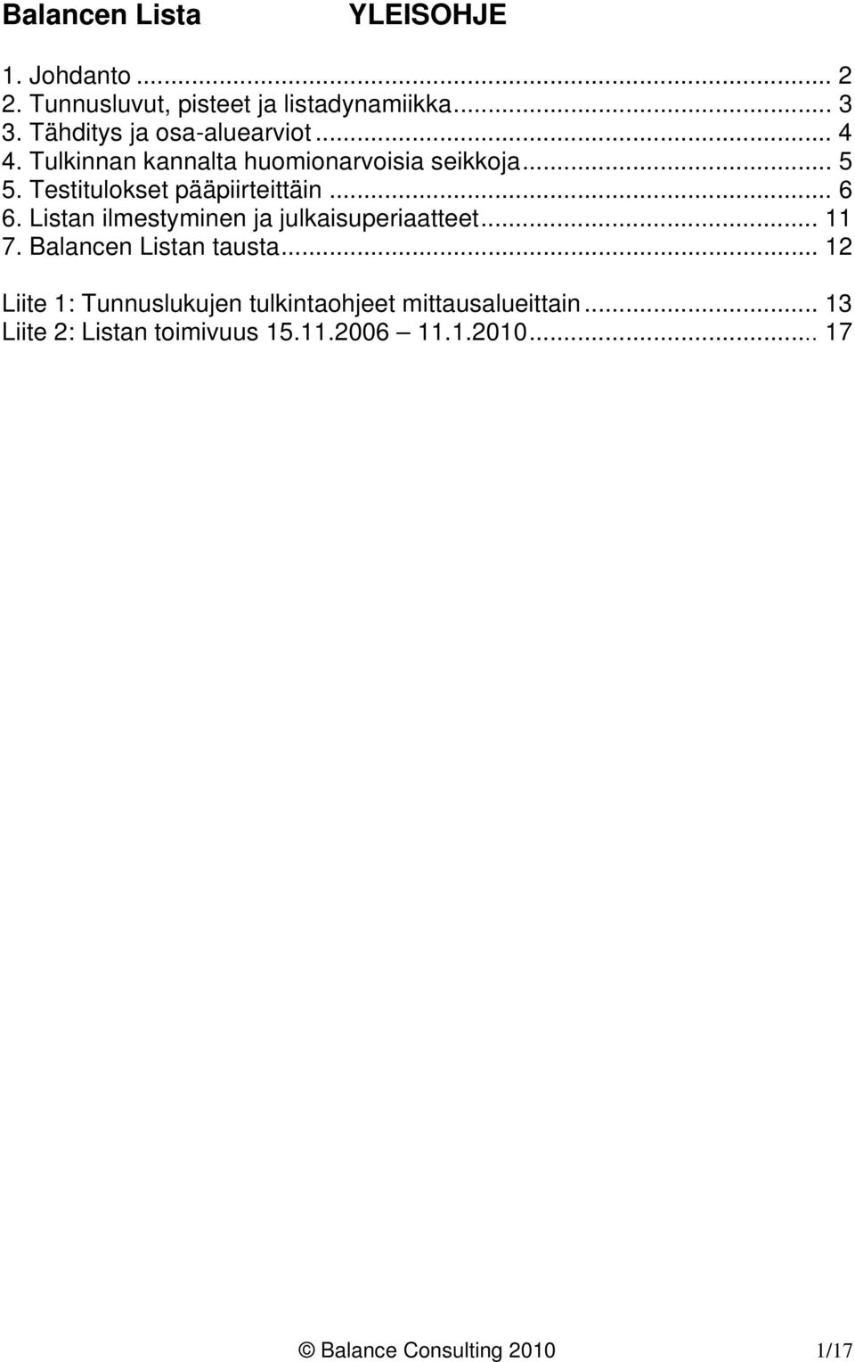 Listan ilmestyminen ja julkaisuperiaatteet... 11 7. Balancen Listan tausta.