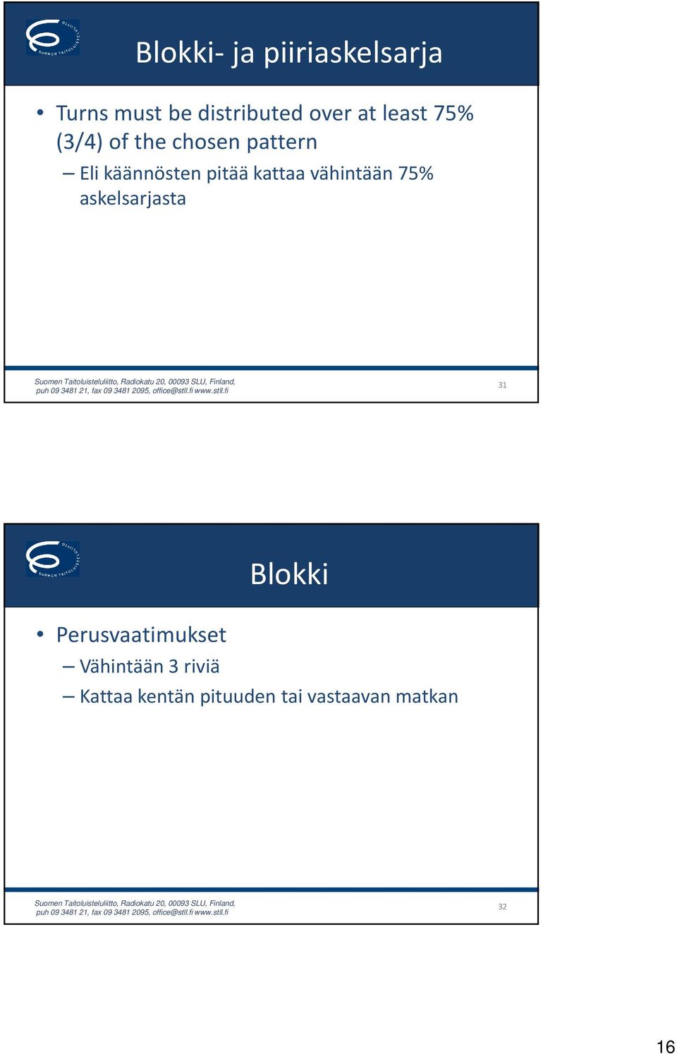 kattaa vähintään 75% askelsarjasta 31 Blokki Perusvaatimukset