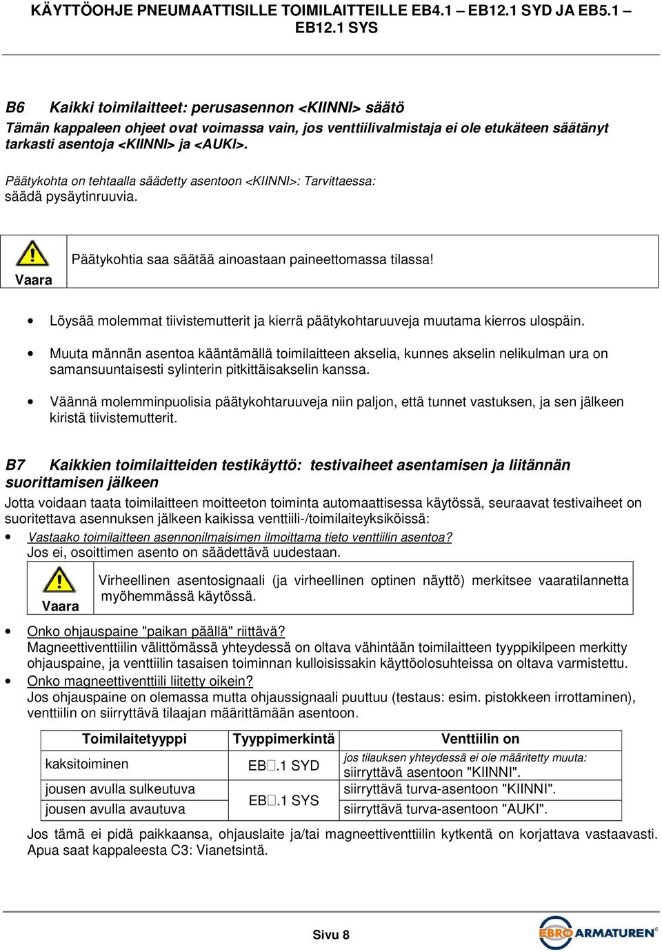 Löysää molemmat tiivistemutterit ja kierrä päätykohtaruuveja muutama kierros ulospäin.