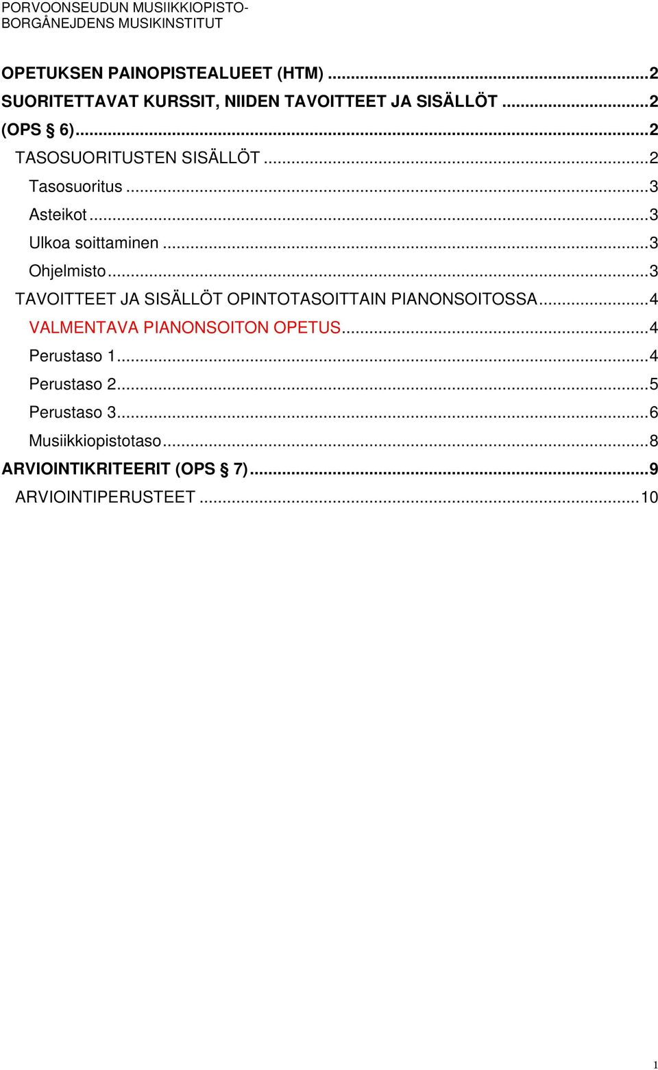 .. 3 TAVOITTEET JA SISÄLLÖT OPINTOTASOITTAIN PIANONSOITOSSA... 4 VALMENTAVA PIANONSOITON OPETUS.