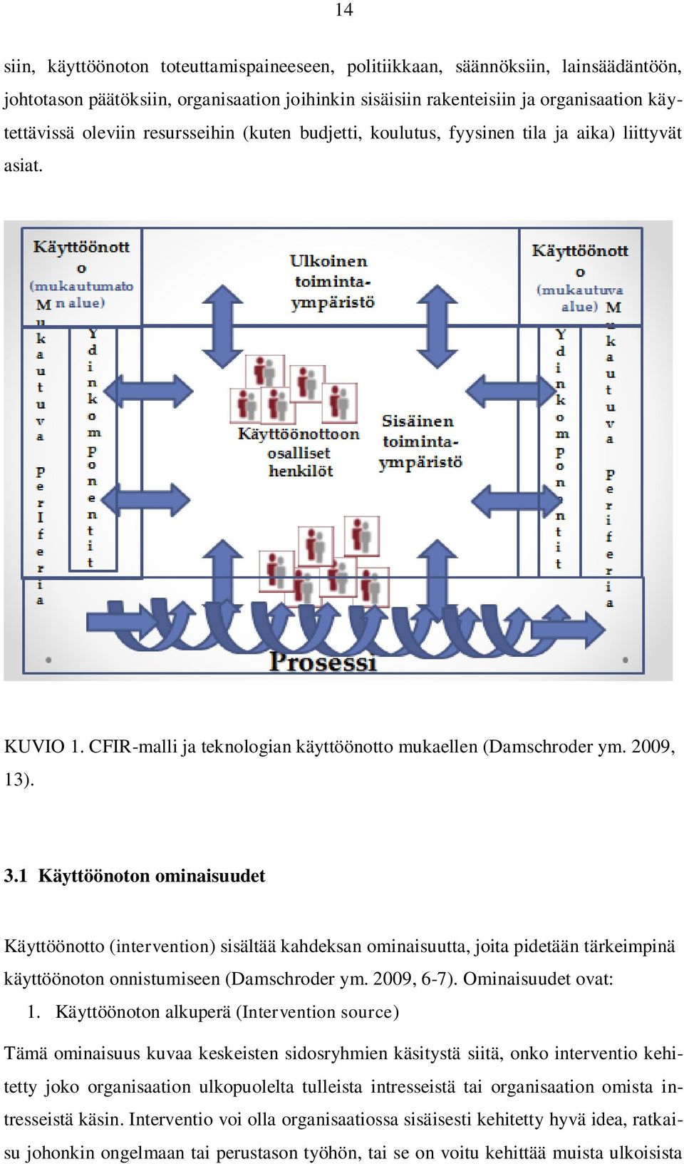 1 Käyttöönoton ominaisuudet Käyttöönotto (intervention) sisältää kahdeksan ominaisuutta, joita pidetään tärkeimpinä käyttöönoton onnistumiseen (Damschroder ym. 2009, 6-7). Ominaisuudet ovat: 1.