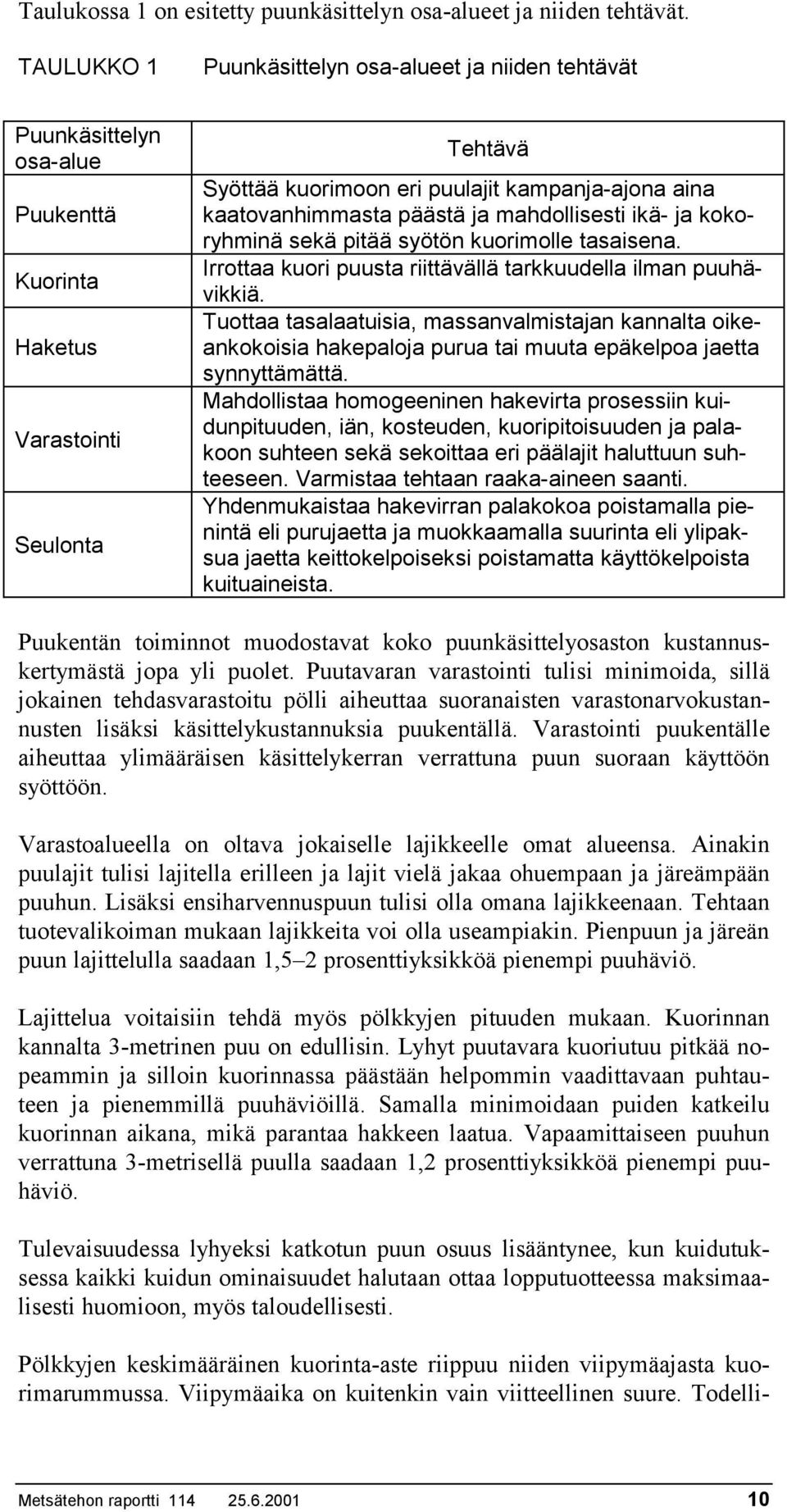 kaatovanhimmasta päästä ja mahdollisesti ikä- ja kokoryhminä sekä pitää syötön kuorimolle tasaisena. Irrottaa kuori puusta riittävällä tarkkuudella ilman puuhävikkiä.