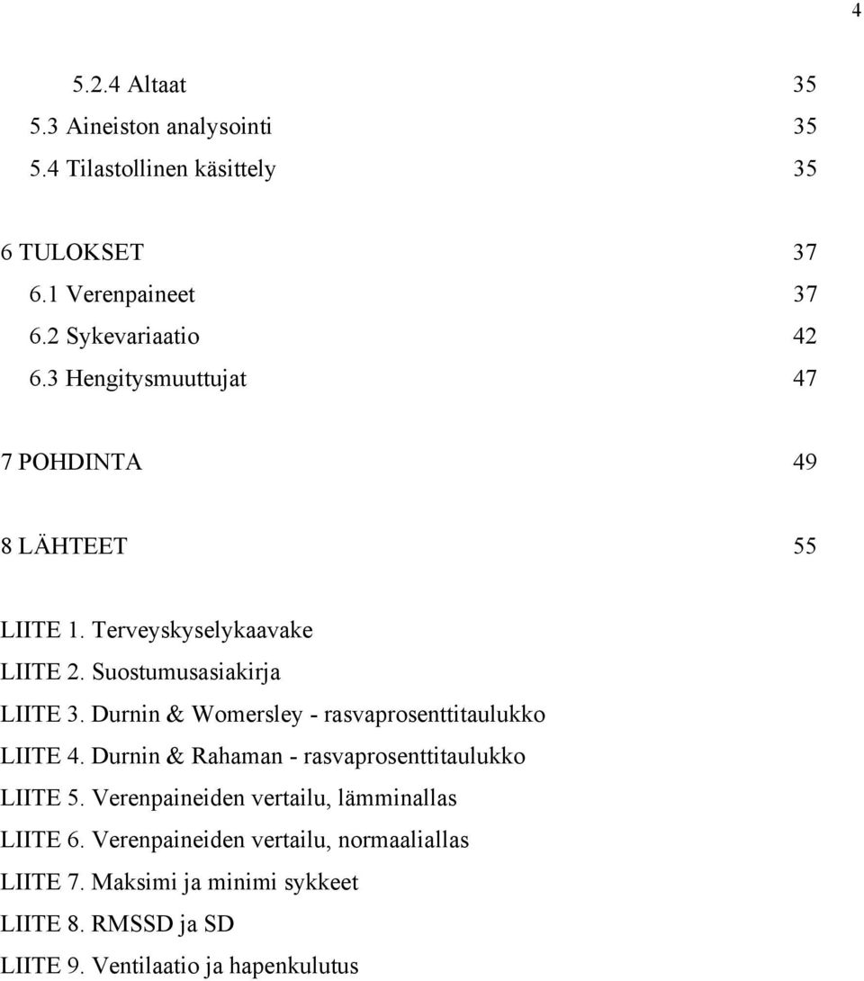 Suostumusasiakirja LIITE 3. Durnin & Womersley - rasvaprosenttitaulukko LIITE 4. Durnin & Rahaman - rasvaprosenttitaulukko LIITE 5.