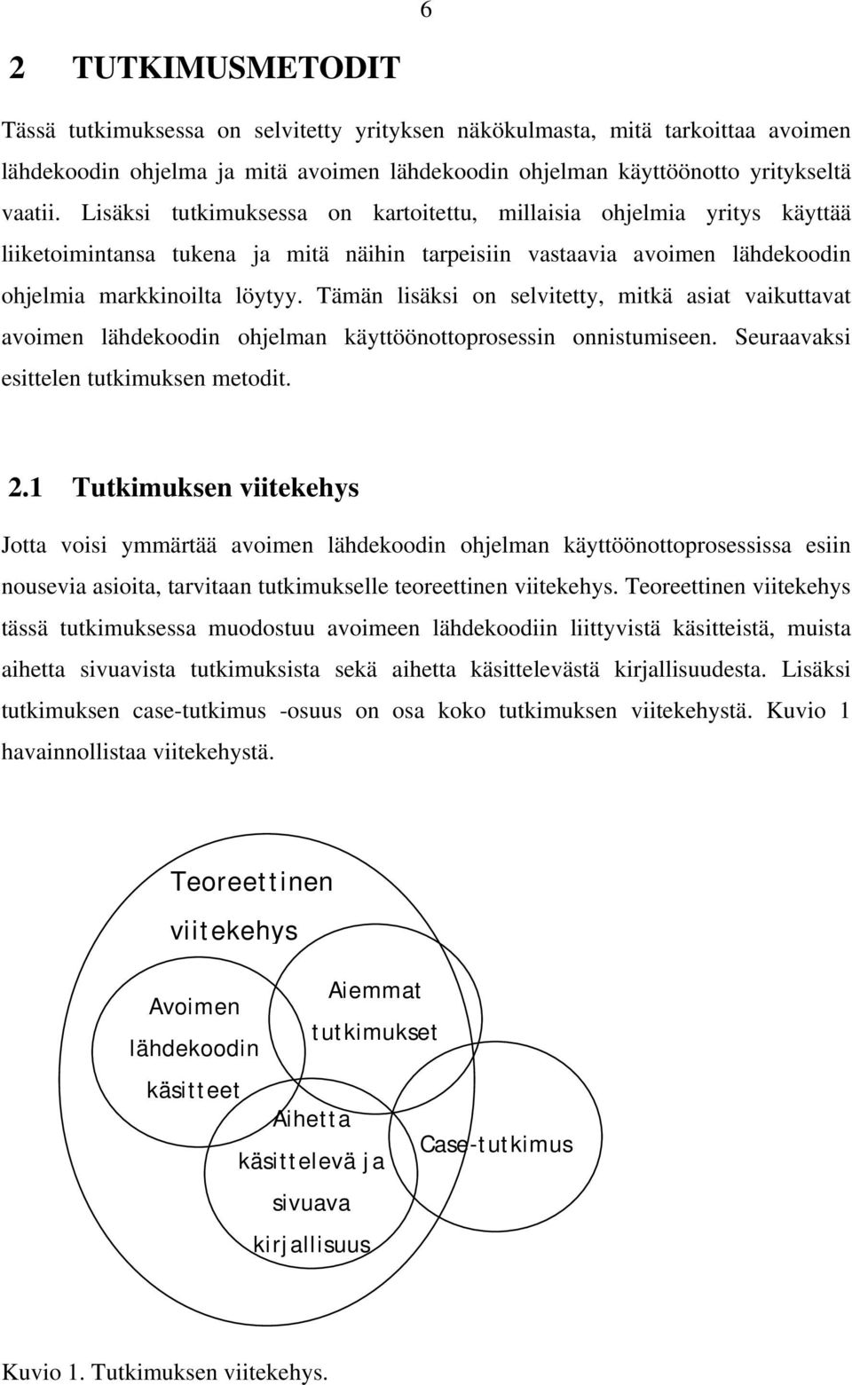 Tämän lisäksi on selvitetty, mitkä asiat vaikuttavat avoimen lähdekoodin ohjelman käyttöönottoprosessin onnistumiseen. Seuraavaksi esittelen tutkimuksen metodit. 2.