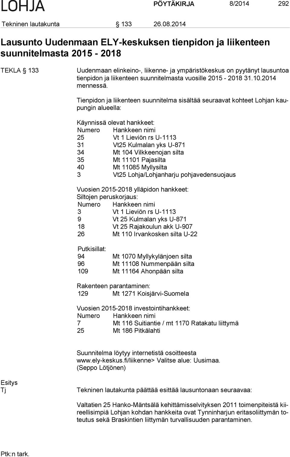 suunnitelmasta vuosille 2015-2018 31.10.2014 men nes sä.