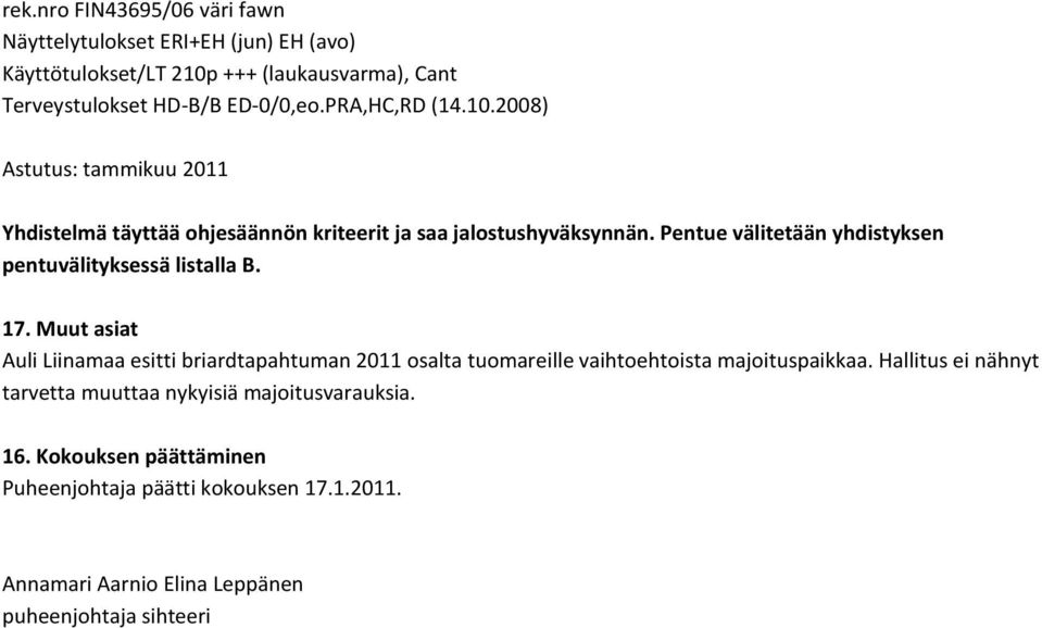 Pentue välitetään yhdistyksen pentuvälityksessä listalla B. 17.