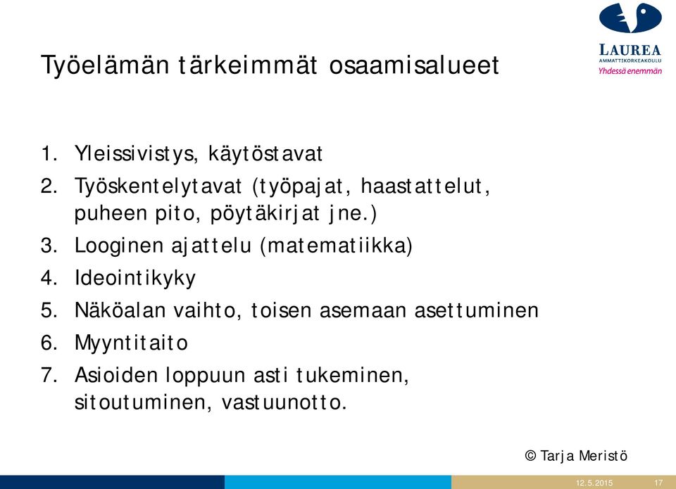 Looginen ajattelu (matematiikka) 4. Ideointikyky 5.