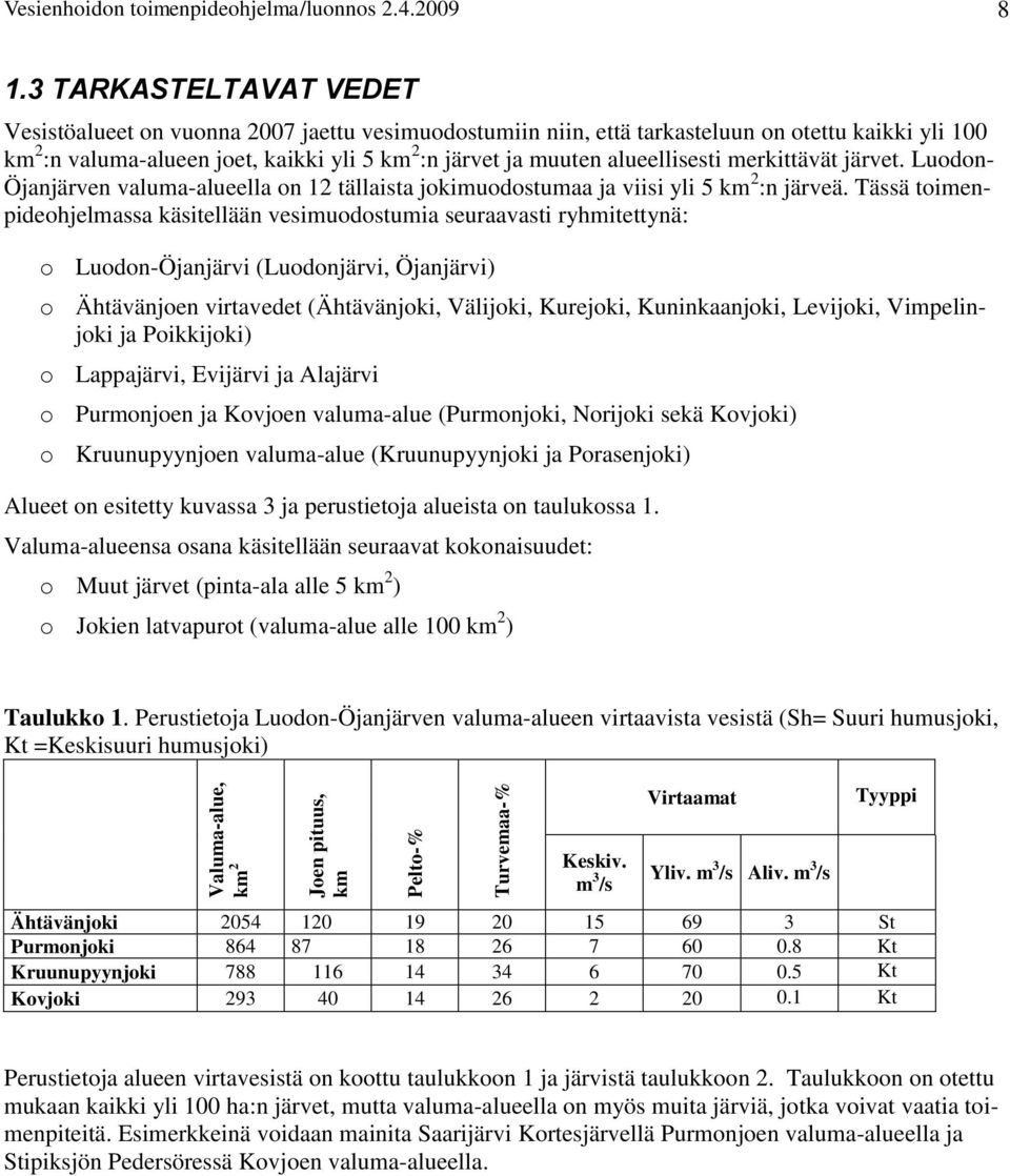 alueellisesti merkittävät järvet. Luodon- Öjanjärven valuma-alueella on 12 tällaista jokimuodostumaa ja viisi yli 5 km 2 :n järveä.